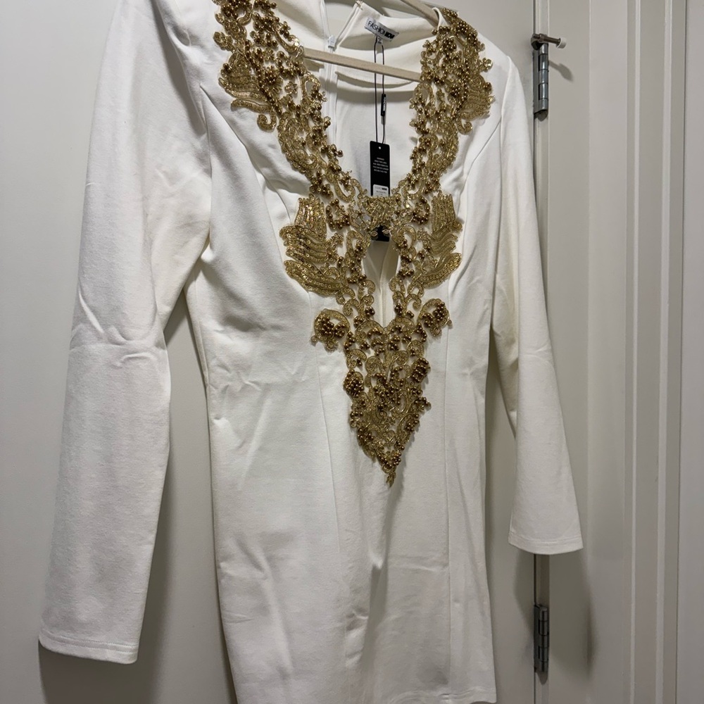 White Dress with Gold Embellishments